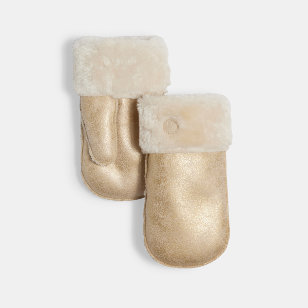 قفازات مبطنة بالفرو الصناعي باللون الذهبي الأصفر للفتيات